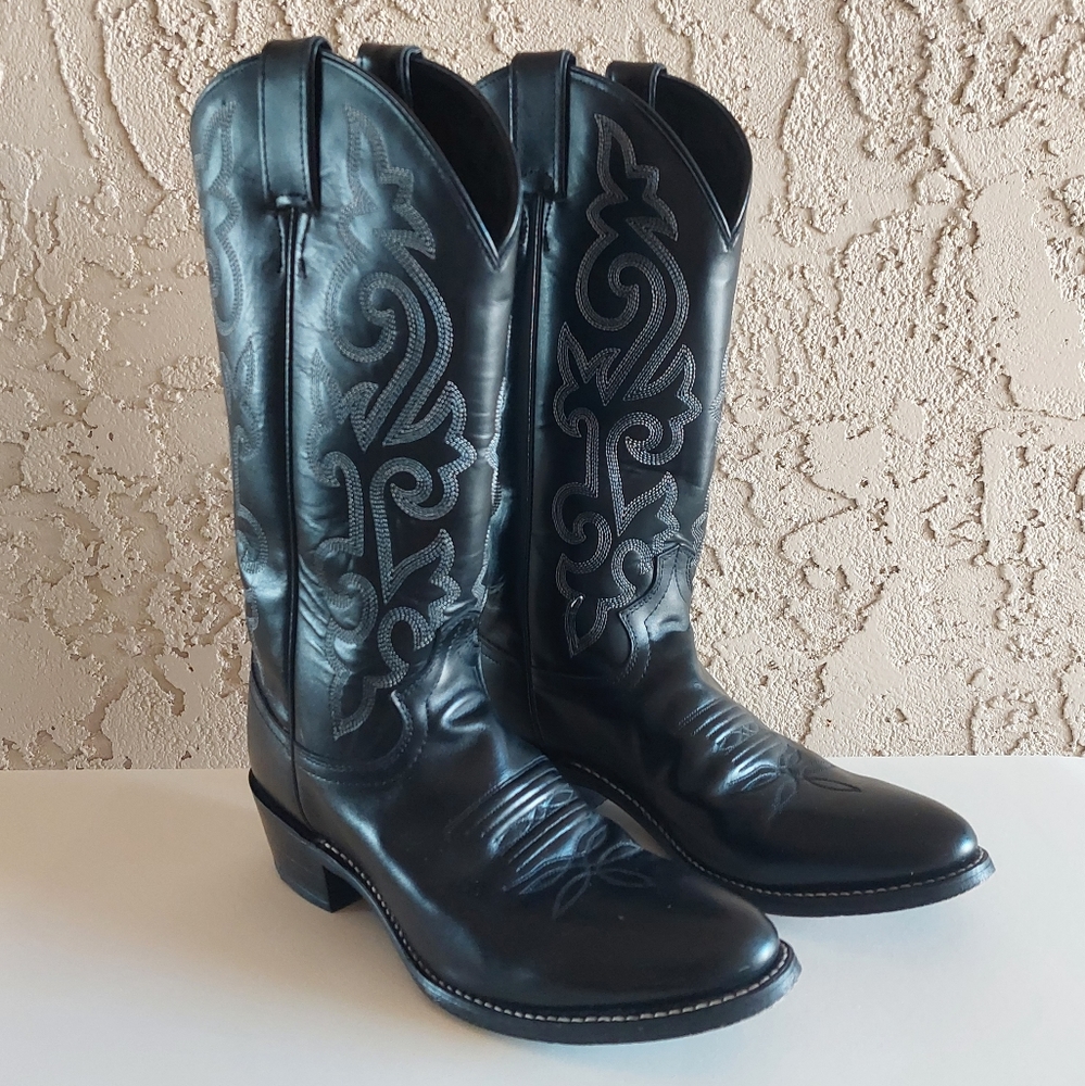 Mens Justin Buck Black Cowhide Leather Boots 8.5